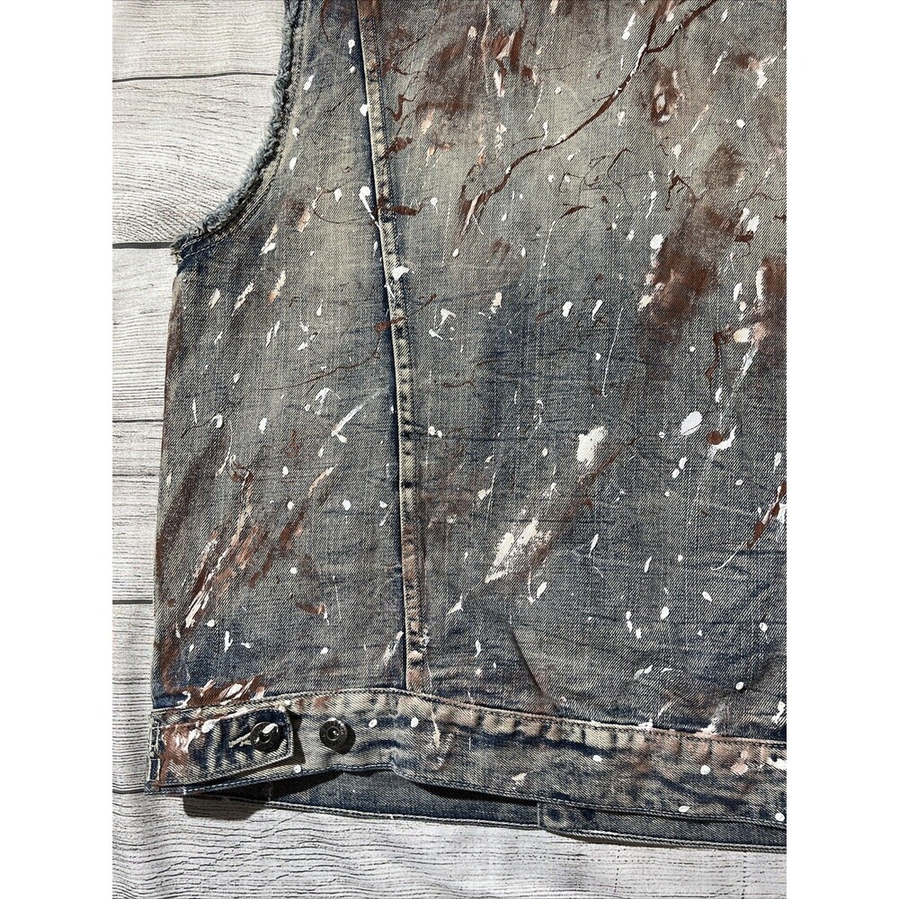 Y2k Ecko Unlimited Trucker Denim Vest Moto 90s Paint Splatter Grunge - Picture 8 of 11